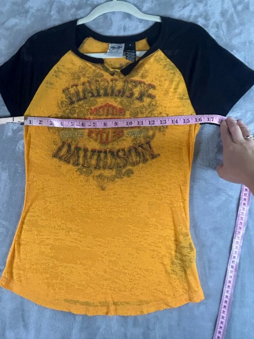 Harley Davidson Yellow & Black Raglan Graphic Tee - Picture 4 of 8